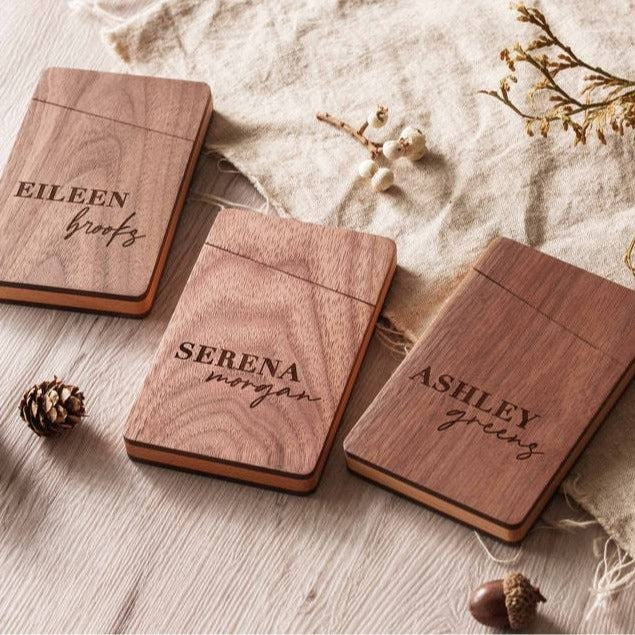 Portable Black Walnut Portable Business Card Case