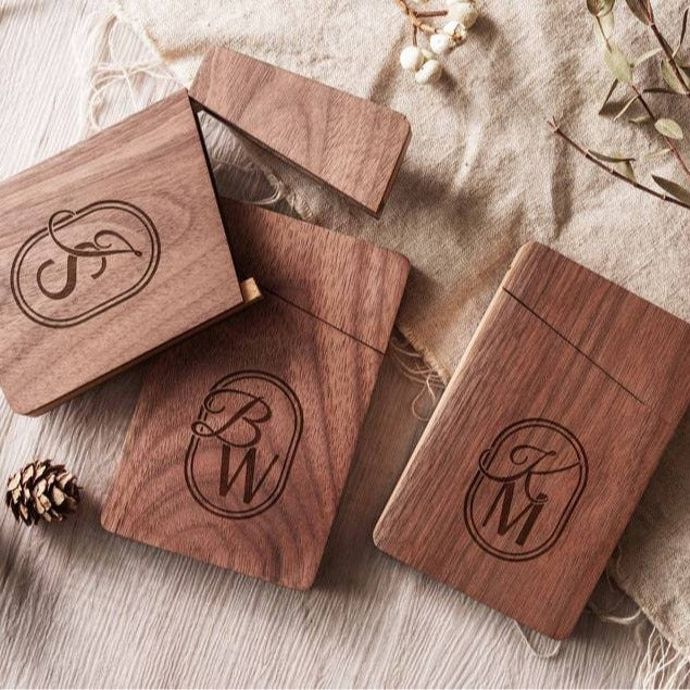 Portable Black Walnut Portable Business Card Case