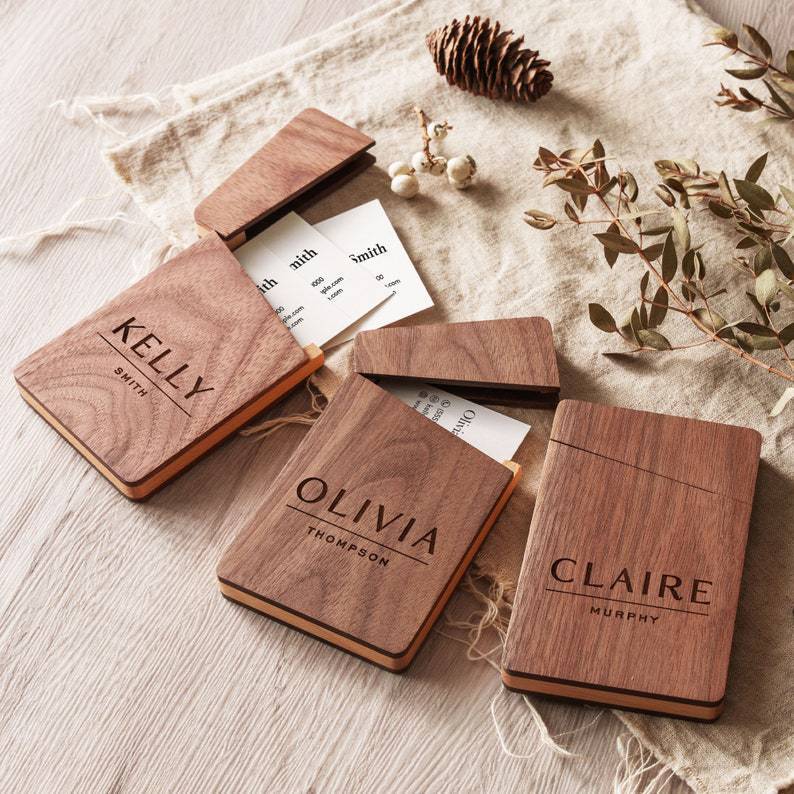Portable Black Walnut Portable Business Card Case