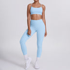 Nude Feel No Embarrassment Line Sports Trousers Sexy Shoulder Strap Beauty Back Running Fitness Pants Yoga Clothes Set