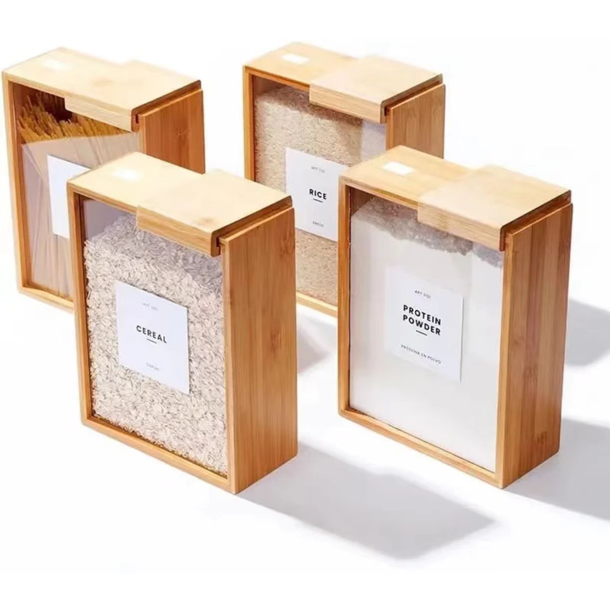 Household Bamboo Sliding Cover Grain Storage Box