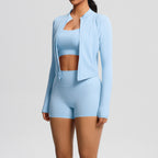 Solid Color Cloud Sense Yoga Bra Sports Coat Pilates Running Shorts Fitness Yoga Wear Three Piece Set for Women