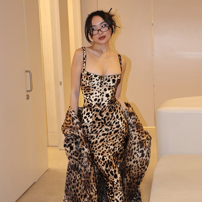 Summer Street Slim Leopard Print Printed Sexy Sling Dress